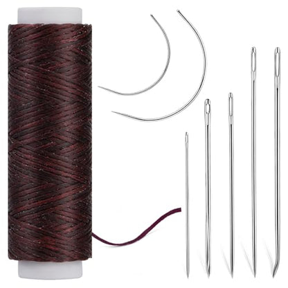 Ftyiwu Waxed Thread Upholstery Needle and Thread 32 Yards Leather Sewing - color: Red Coffee, size: 32Yard