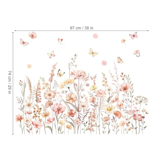 decalmile Boho Flowers Wildflower Floral Grass Plants Wall Decals Stickers