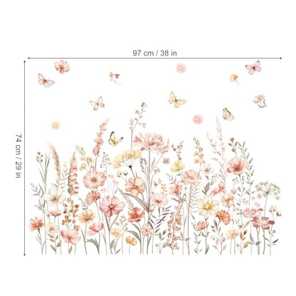 decalmile Boho Flowers Wildflower Floral Grass Plants Wall Decals Stickers