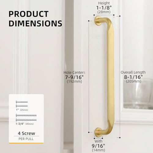 Goldenwarm 10 Pack 7-1/2 Inch Brushed Brass Cabinet Pulls Solid Handles - color: Brushed Brass, size: 7-1/2 Inch Hole Center