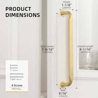 Goldenwarm 10 Pack 7-1/2 Inch Brushed Brass Cabinet Pulls Solid Handles - color: Brushed Brass, size: 7-1/2 Inch Hole Center