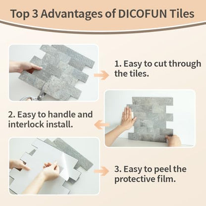 DICOFUN 1 Sheet Mountain Rock Thick PVC Peel and Stick Backsplash Wall Tiles, 12"x12" Self Adhesive Subway Tile for Kitchen and Bathroom Backsplash - color: Mountain Rock, size: 1 Sheet, 12"x12"x0.12"