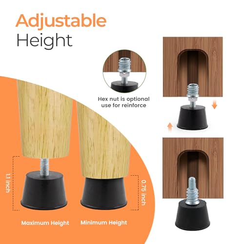 NEWBYTEK Adjustable 1/4" Rubber Threaded Furniture Levelers - 8 Pack - size: 1/4-20 Thread, 8 Pack