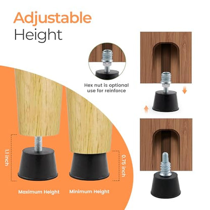 NEWBYTEK Adjustable 1/4" Rubber Threaded Furniture Levelers - 8 Pack - size: 1/4-20 Thread, 8 Pack