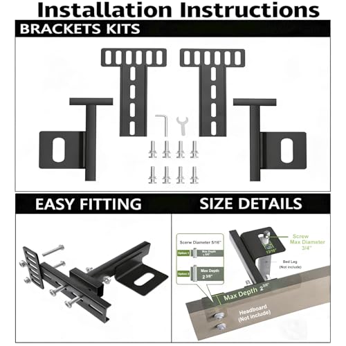 Headboard Brackets for Metal Bed Frame, Universal Adjustable Brackets for Headboard with Footboard Extension Kit Fit Twin Full Queen King, Mattress, Matte Black 2 Packs