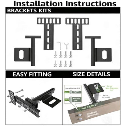 Headboard Brackets for Metal Bed Frame, Universal Adjustable Brackets for Headboard with Footboard Extension Kit Fit Twin Full Queen King, Mattress, Matte Black 2 Packs