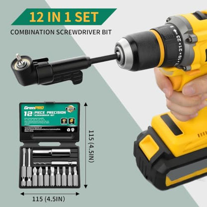 GRENPRO 19-Piece Flexible Drill Bit Extension Kit, 2 Right Angle Adapters - size: 19PCS