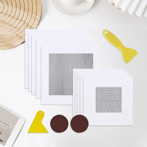 GORGECRAFT 10 Pack Dry Wall Mesh Patch Cover Drywall Repair Kit 2x2" 5.9x5.9" Aluminum Self-Adhesive Hole Repair Patch with Scraper and Sandpaper for Bathroom Nail Holes Outlets Ceiling Plaster Wall