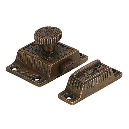 A29 Cabinet Latch, Solid Brass, Antique Brass, Flower Knob - color: Weathered Bronze-F