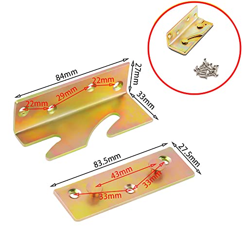 4 Sets Bed Rail Brackets Bed Frame Hardware for Connecting to Wood, Headboards and Foot-Boards,Heavy Duty Bed Rail Fittings Bracket with Mounting Screws (Gold) - color: Gold