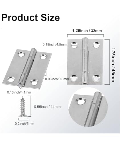 18 PCS 1.75 * 1.25 inches Stainless Steel Mini Small Hinges with Screws, Suitable for DIY Wooden Boxes, Small Cabinets, Jewelry Boxes Flat Hinges, Furniture, Woodworking Craft Project, Silver - size: 1.75IN-18PCS