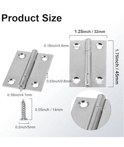 18 PCS 1.75 * 1.25 inches Stainless Steel Mini Small Hinges with Screws, Suitable for DIY Wooden Boxes, Small Cabinets, Jewelry Boxes Flat Hinges, Furniture, Woodworking Craft Project, Silver - size: 1.75IN-18PCS
