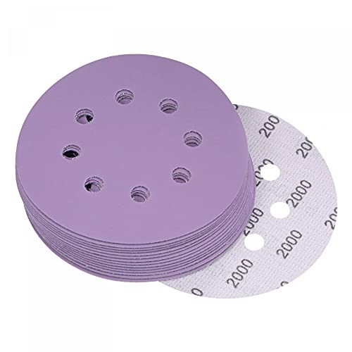 uxcell 15Pcs 5-Inch Purple Sanding Discs 2000 Grits 8 Hole Hook and Loop Professional Aluminum Oxide Sand Paper Wet Dry Polish for Wood Metal Paint Finish - style: 2000 Grit