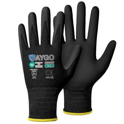 KAYGO Safety Work Gloves, MicroFoam Nitrile Coated, Men Women,KG18N - color: Black, size: Large