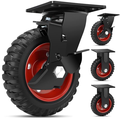 W B D WEIBIDA 6 Inch Heavy Duty Caster Wheels Set of 4, 1800 LBS Outdoor Industrial Wheels Swivel Large Rubber Casters with Brake for Workbench, Dolly, Cart, Trolley, Wagon (2 Brake & 2 Fixed) - size: 6 INCH