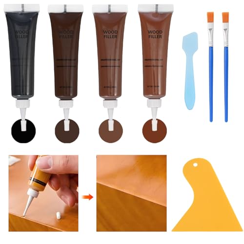 Kenbry Wood Repair Kit,4 Colors Wood Filler for Scratch, Hole, Crack Repair
