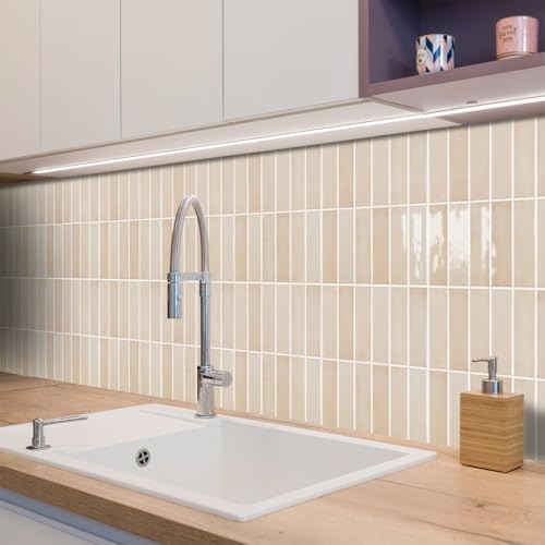 Alwayspon 10 Sheets 12" x12'' Light Beige 3D Vinyl Backsplash Tiles, Self-Adhesive Peel and Stick Wall Tile Stickers Stick on Subway Tiles for Kitchen Bathroom Wall - color: Light Beige