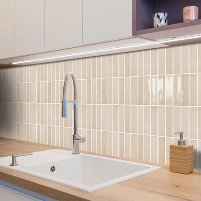 Alwayspon 10 Sheets 12" x12'' Light Beige 3D Vinyl Backsplash Tiles, Self-Adhesive Peel and Stick Wall Tile Stickers Stick on Subway Tiles for Kitchen Bathroom Wall - color: Light Beige