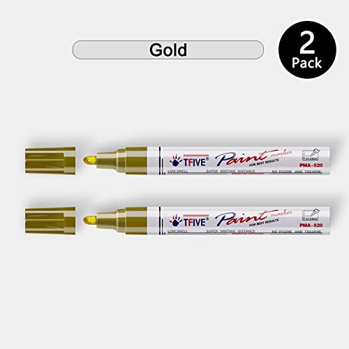 TFIVE Gold Permanent Markers Paint Pens, 2 Pack Oil Based Paint Markers - color: Gold