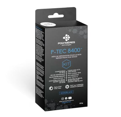 P-Tec 8400 Wood Filler - 250g - Fast Cure Crack & Knot Repair (Black)