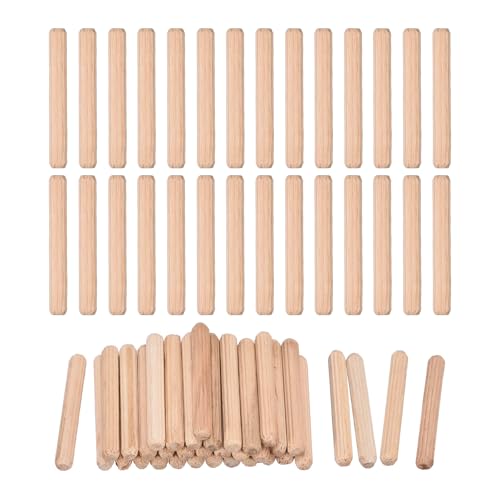uxcell 60 Pcs Wooden Dowel Pins 5x40mm(0.2x1.57) Fluted Beveled Ends Wood Dowel Pegs Dried Hardwood for Woodworking Furniture Shelf - size: 5x40mm