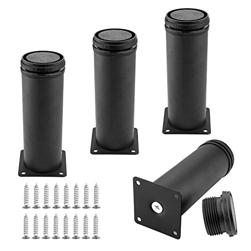 Set of 4 Adjustable Stainless Steel Furniture Legs 6 Inch Black - color: Black, size: 6 inch