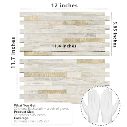 STICKGOO 20 Sheets Peel and Stick Backsplash Tile, Stick on Backsplash for Kitchen and Bathroom, Sunny Beige Look PVC Mixed Metal Gold Self Adhesive Wall Tiles - color: Sunny Beige + Metal Gold