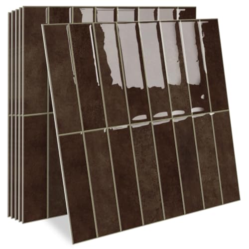 MORCART 10PCS Thicker Design Peel and Stick Backsplash, 11.8" x 11.8" Brown - color: Dark Brown