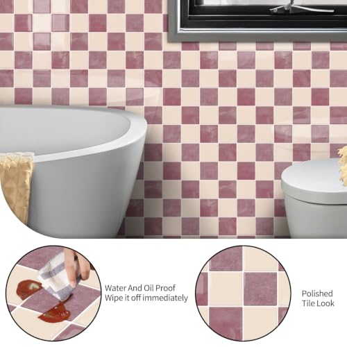 10 Sheets Upgraded Thicker Design Tile Peel and Stick Backsplash - color: Pink