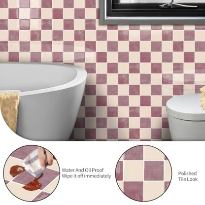 10 Sheets Upgraded Thicker Design Tile Peel and Stick Backsplash - color: Pink
