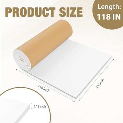 LSGCQ Sponge Neoprene Foam Padding Self Adhesive Foam Sheets, White - color: White, size: 12" Wide x 1/8" Thick x 118" Long