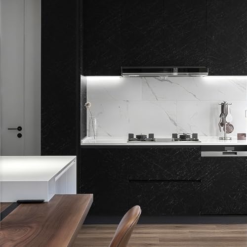 Kitico 17" x 393" Black Silk Wallpaper Peel and Stick, Embossed Textured Self Adhesive Wallpaper, Contact Paper Removable Waterproof Kitchen Vinyl Wrap Cabinet Furniture Textured Renter Friendly Wall - size: 17.7" x 393"