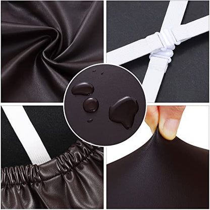 Fuloon Dining Chair Seat Covers 4 PCS, Solid Pu Leather Waterproof Seat Cushion Cover Oilproof Stretch Dining Chair Protctor Slipcover (Pu Dark Brown) - color: Pu Dark Brown