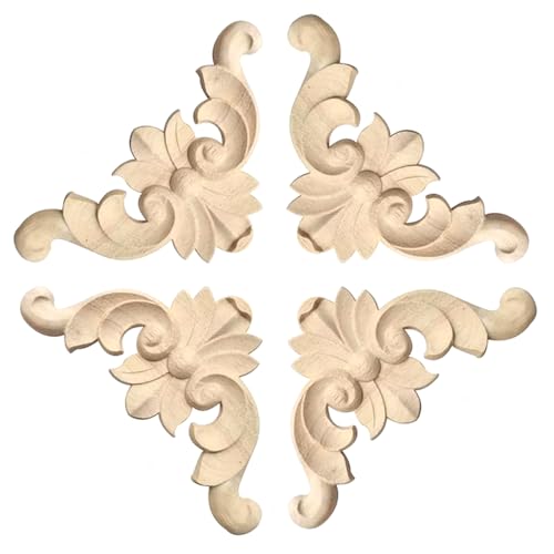 4Pcs Wood Corner Appliques and Onlays for Furniture 3.1inch Unpainted Decorative Wooden Carved Corner Decal Appliques Onlays for Wardrobe Mirror Photo Frame Closet Decoration (3.1inch-4Pcs) - size: 3.1inch-4Pcs