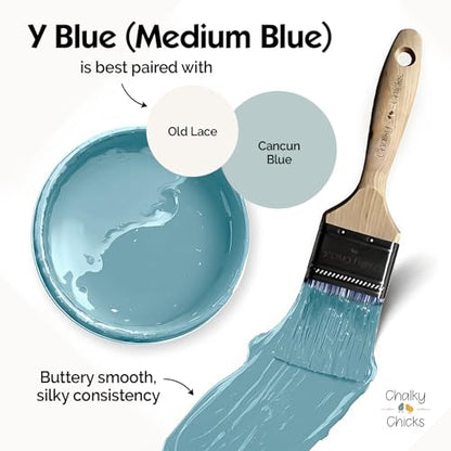 Chalky Chicks Medium Blue 16 Fl Oz Chalk Paint for Furniture All in One - color: Y Blue (Medium Blue), size: 16 Fl Oz (Pack of 1)