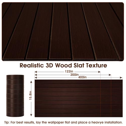 3D Peel and Stick Wall Panels PVC Grille Slat 118"x15.8" Self-Adhesive Wall Sticker Soundproof Paneling for Walls and Ceiling in Faux Brown Wood Grain Texture - color: Brown Wood Grain, size: 118"x15.8"
