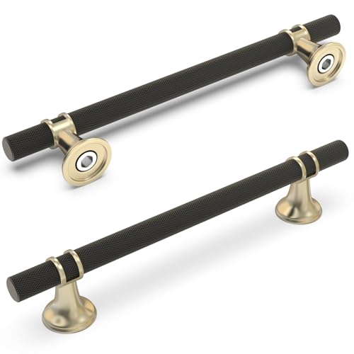 10 Pack 6-1/4 Inch Cabinet Pulls knurled Matte Black and Brushed Gold Kitchen Cabinet Handles Aluminum and Zinc Alloy Drawer Pulls Solid Cabinet Hardware - color: Black and Brushed Gold Knurled, size: 6-1/4'' Hole Center(160mm)