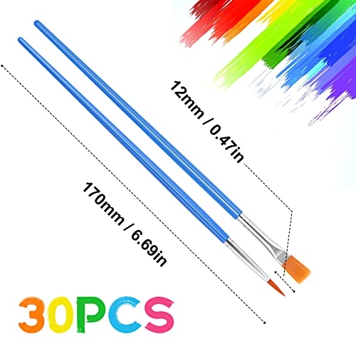 UPINS 30 Pcs Paint Brushes, Small Brush Bulk for Detail Painting - size: 6.69inch, style: Mix(15Flat +15Round)