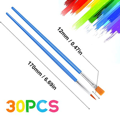 UPINS 30 Pcs Paint Brushes, Small Brush Bulk for Detail Painting - size: 6.69inch, style: Mix(15Flat +15Round)