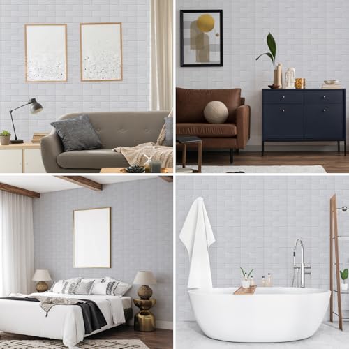 Peel and Stick 3D Foam Wall Panels, Self Adhesive Wallpaper - color: White, size: 10 Pack