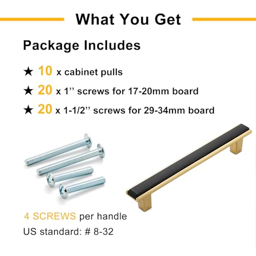 Black and Gold Cabinet Pulls Drawer Handles 3-3/4 Inch 10 Pack 2281 - color: Matte Black & Gold, size: 3-3/4 In Hole Distance, style: 10 Pack