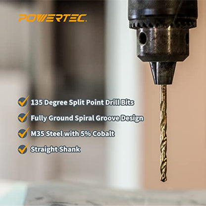 POWERTEC M35 Cobalt Drill Bit 1mm-3mm, 50-Pk HSS Twist Bits (QDB2104) - style: 50PK Metric Cobalt Drill Bits Set (1mm-3mm)