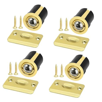 HOMOTEK 4 Pack Drive in Ball Catch with Strike Plate for Closet Doors, Bright Brass, 13/16 Inch x 1-1/8 Inchs,Die-cast, Adjustable Tension Ball - color: Gold