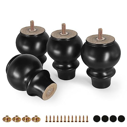 FoDau770 Rubber Wood Furniture Legs 4 Inch, Black Couch Legs, 4pcs - color: Black, size: 4 Inch