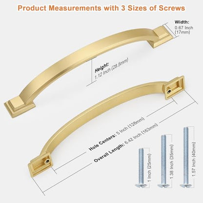 Probrico 5 Pack 5 Inch Brass Gold Cabinet Pulls Solid Zinc Alloy - color: Gold, size: 5" Hole Center(128mm)
