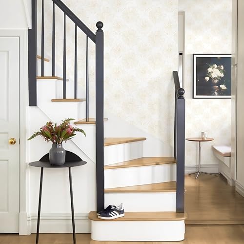 Boho Wallpaper Beige Wall Paper Peel and Stick Modern Beige and White Geometric Fireworks Contact Paper Renter Friendly Self-Adhesive Removable Bathroom Bedroom Laundry Room 17.3" × 393" - color: Beige and White, size: 17.3" x 393"
