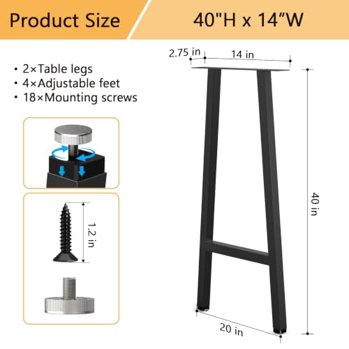 Metal Furniture Legs H-Shape,Black Set of 2, 40H x 20W - size: 40 IN