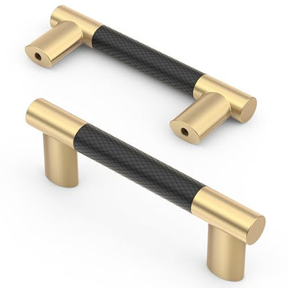 Asidrama 10 Pack 3 Inch(76mm) Knurled Black and Gold Kitchen Cabinet Handles,Cabinet Pulls Kitchen Cabinet Hardware Cupboard Handles Drawer Handles Dresser Pulls 4496 - color: Black-Gold, size: 3" Hole Center(76mm)