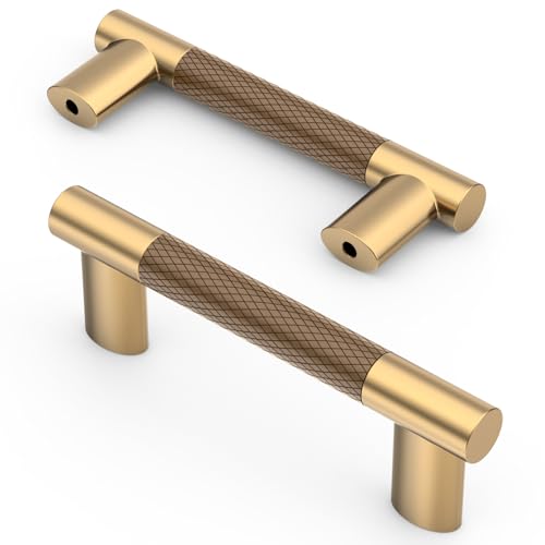 Asidrama 10 Pack 3 Inch(76mm) Knurled Brown and Champagne Bronze Kitchen Cabinet Handles,Cabinet Pulls Kitchen Cabinet Hardware Cupboard Handles Drawer Handles Dresser Pulls 4496A - color: Brown-Champagne, size: 3" Hole Center(76mm)