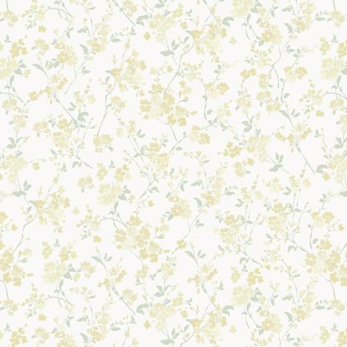 Peel and Stick Wallpaper for Nursery Yellow Cherry Blossom Waterproof - color: Yellow, size: 17.3" x 78.7"